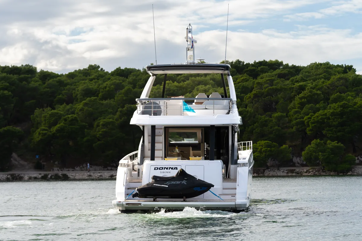 Exterior view of Donna, a Azimut 68E motor yacht at Grad Šibenik, Croatia