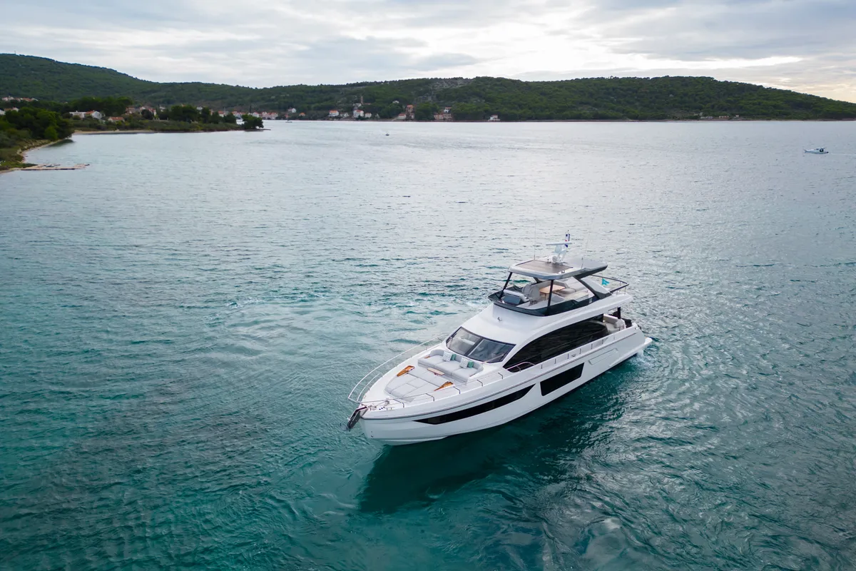 Exterior view of Donna, a Azimut 68E motor yacht at Grad Šibenik, Croatia