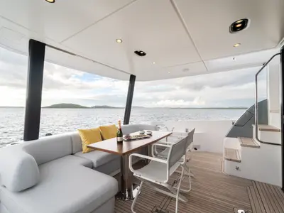 Deck of Donna, a Azimut 68E motor yacht at Grad Šibenik, Croatia