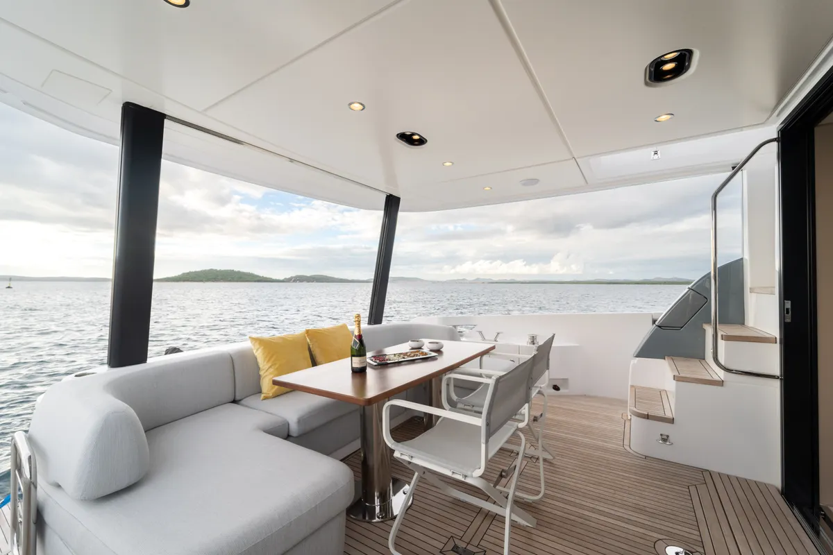 Deck of Donna, a Azimut 68E motor yacht at Grad Šibenik, Croatia