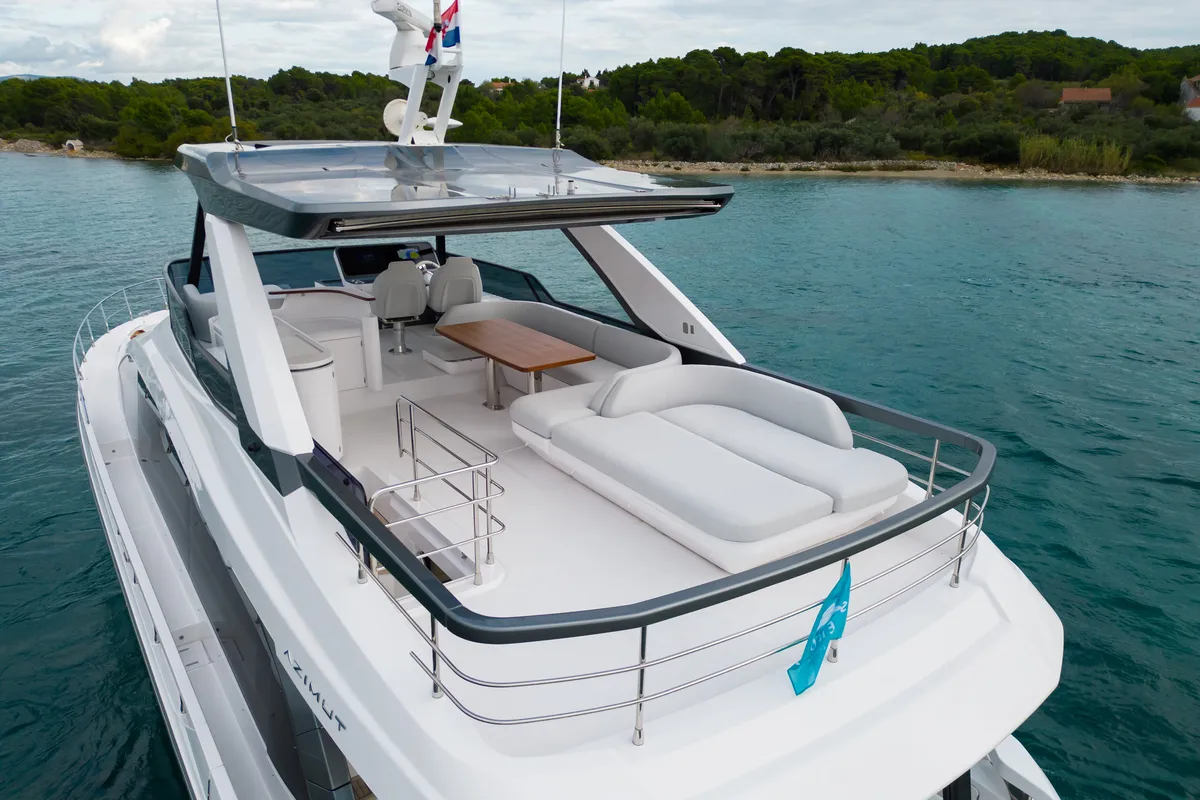 Deck of Donna, a Azimut 68E motor yacht at Grad Šibenik, Croatia