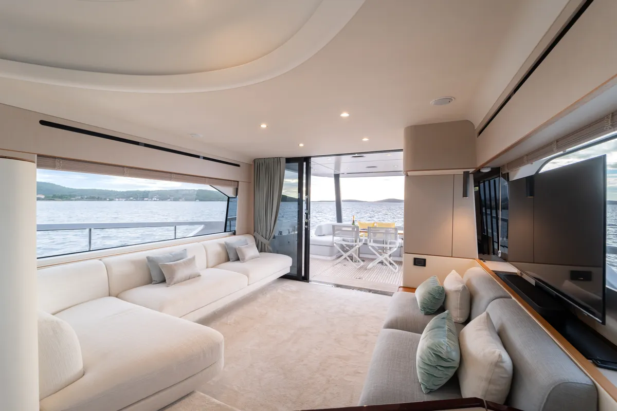 Salon of Donna, a Azimut 68E motor yacht at Grad Šibenik, Croatia