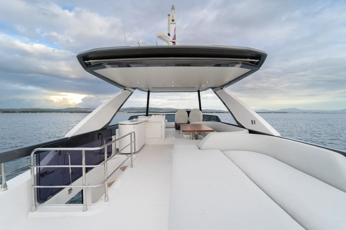 Deck of Donna, a Azimut 68E motor yacht at Grad Šibenik, Croatia