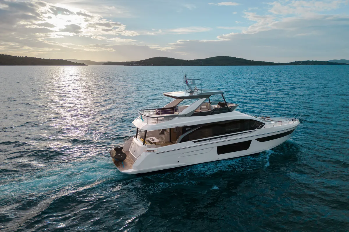 Exterior view of Donna, a Azimut 68E motor yacht at Grad Šibenik, Croatia