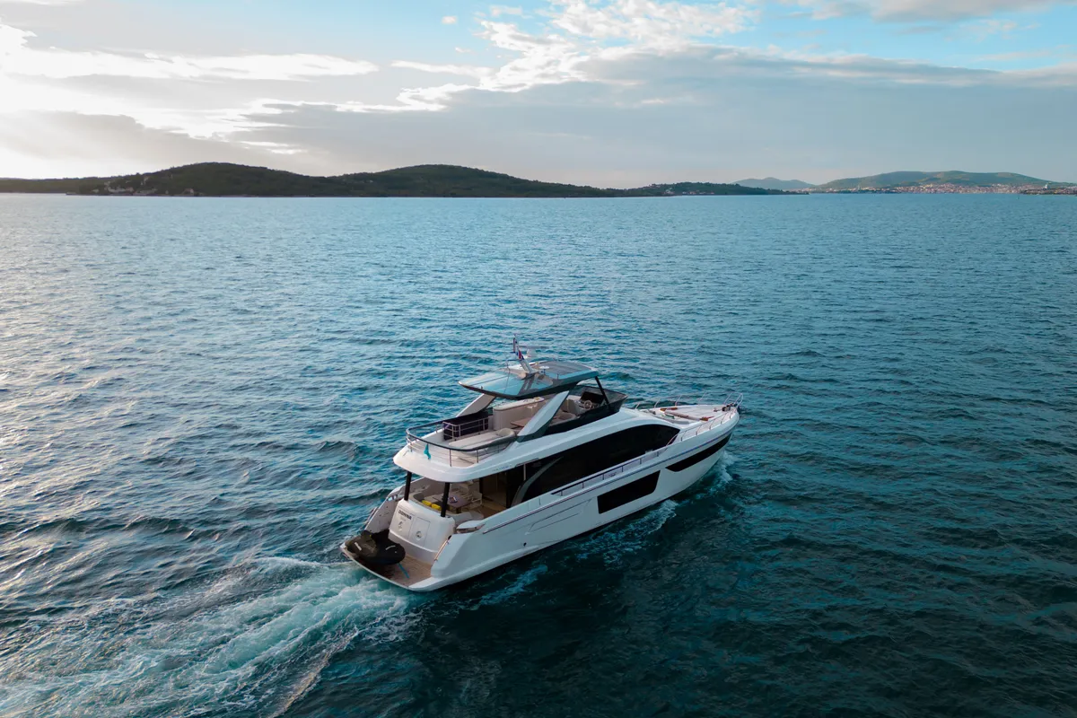 Exterior view of Donna, a Azimut 68E motor yacht at Grad Šibenik, Croatia