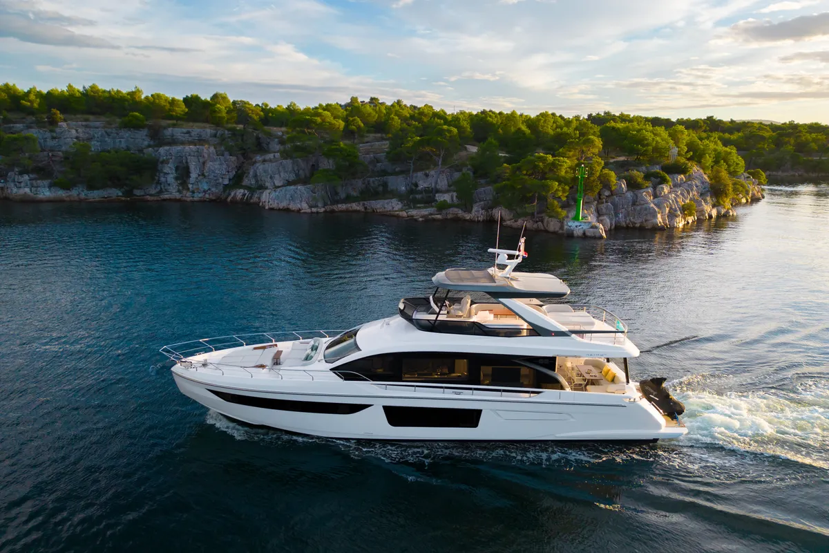 Exterior view of Donna, a Azimut 68E motor yacht at Grad Šibenik, Croatia