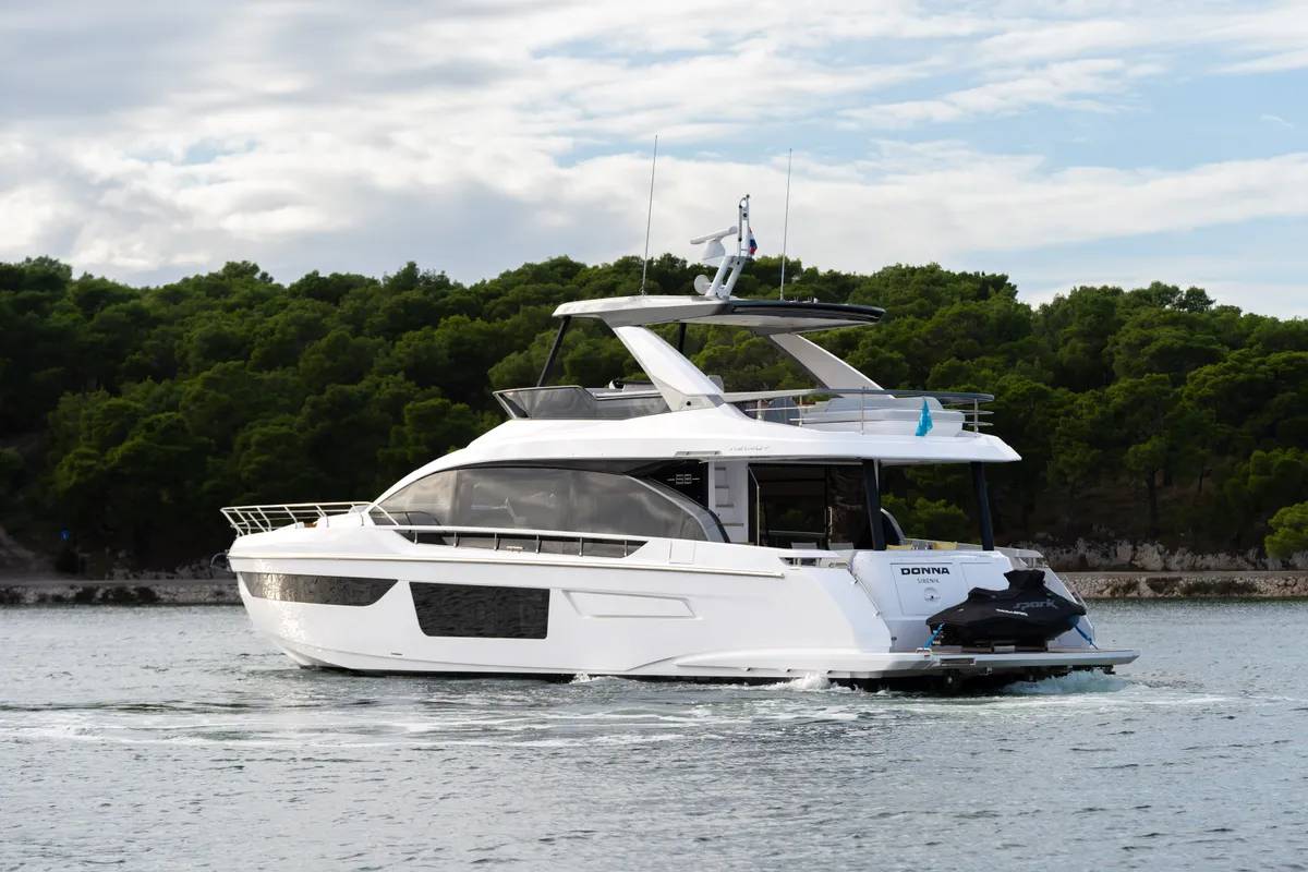 Exterior view of Donna, a Azimut 68E motor yacht at Grad Šibenik, Croatia