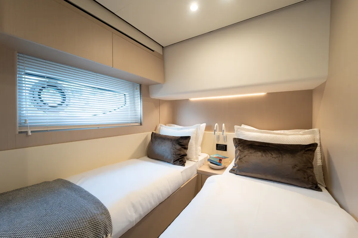 Cabin on Donna, a Azimut 68E motor yacht at Grad Šibenik, Croatia