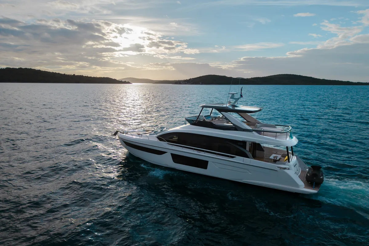 Exterior view of Donna, a Azimut 68E motor yacht at Grad Šibenik, Croatia