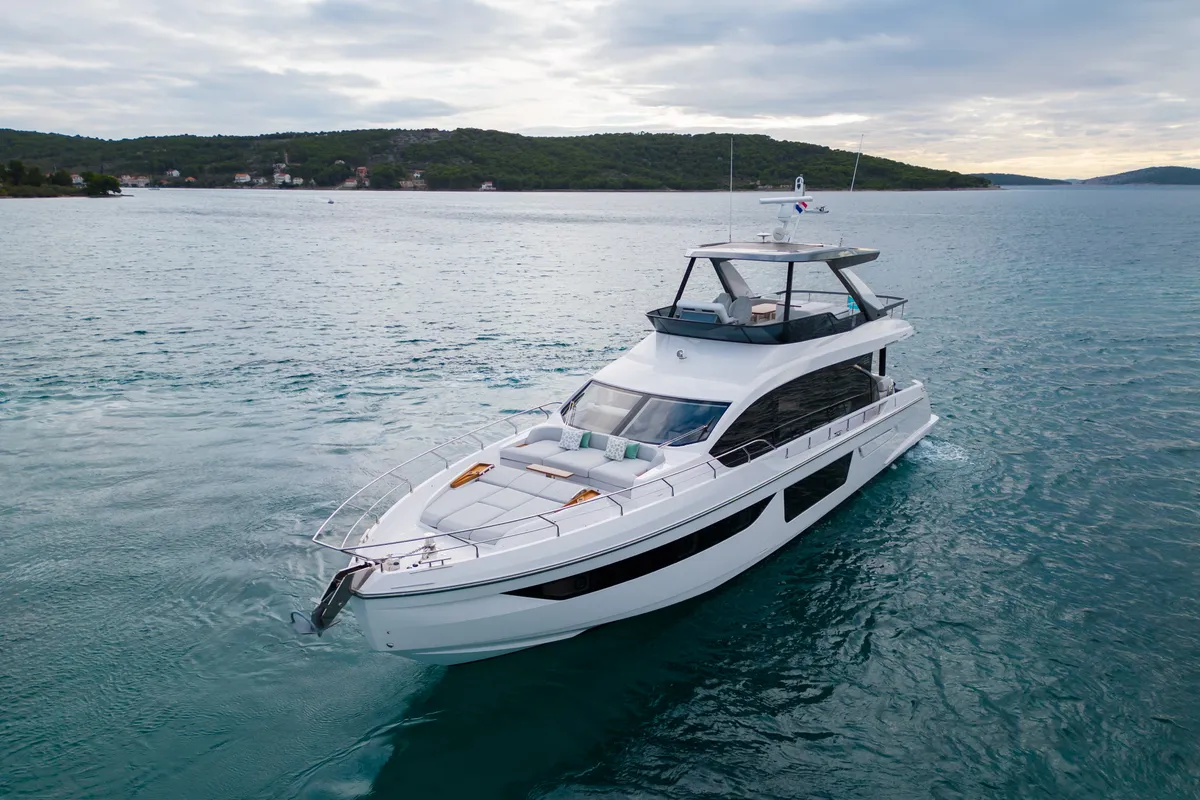 Exterior view of Donna, a Azimut 68E motor yacht at Grad Šibenik, Croatia