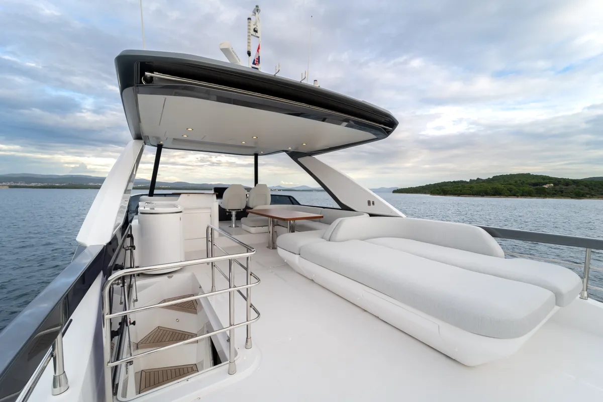 Deck of Donna, a Azimut 68E motor yacht at Grad Šibenik, Croatia