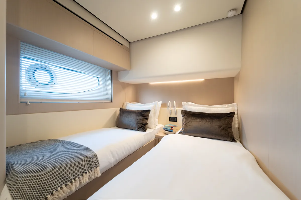 Cabin on Donna, a Azimut 68E motor yacht at Grad Šibenik, Croatia