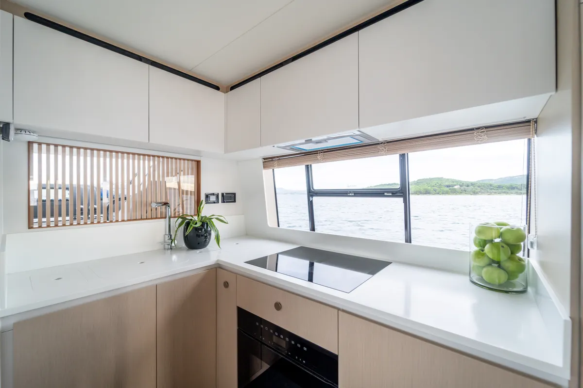 Galley of Donna, a Azimut 68E motor yacht at Grad Šibenik, Croatia