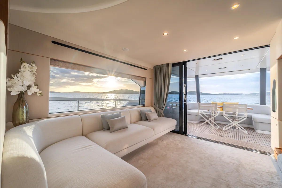 Salon of Donna, a Azimut 68E motor yacht at Grad Šibenik, Croatia