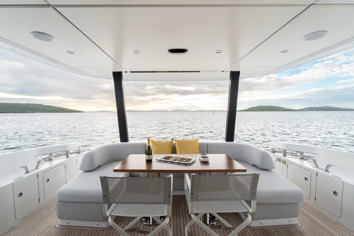 Deck of Donna, a Azimut 68E motor yacht at Grad Šibenik, Croatia