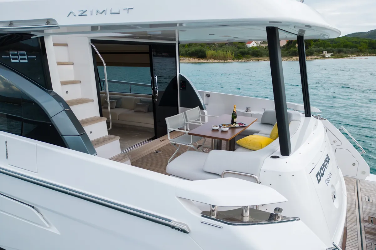Deck of Donna, a Azimut 68E motor yacht at Grad Šibenik, Croatia
