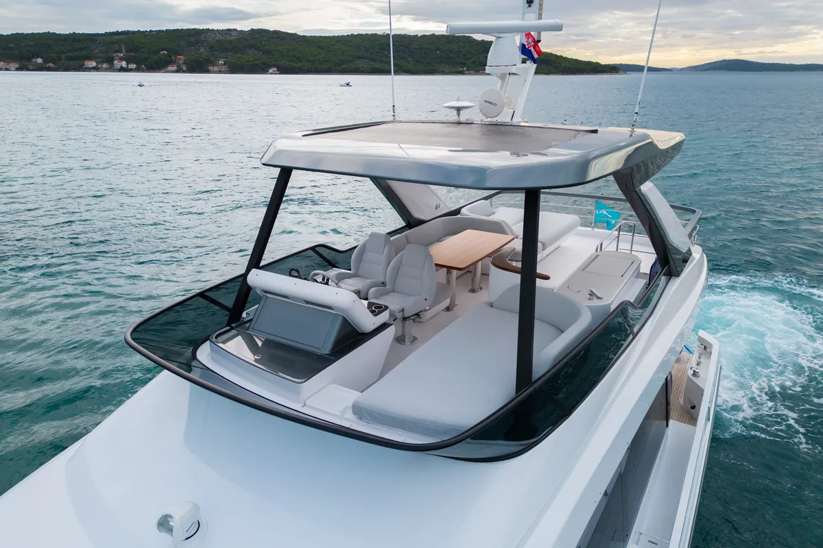 Deck of Donna, a Azimut 68E motor yacht at Grad Šibenik, Croatia