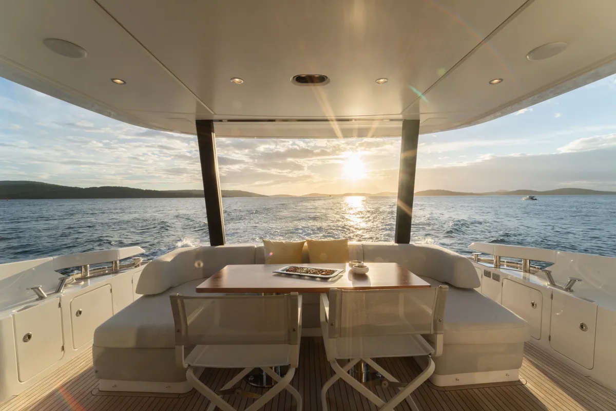 Deck of Donna, a Azimut 68E motor yacht at Grad Šibenik, Croatia