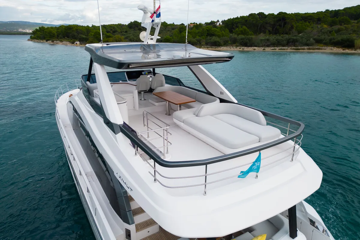 Deck of Donna, a Azimut 68E motor yacht at Grad Šibenik, Croatia