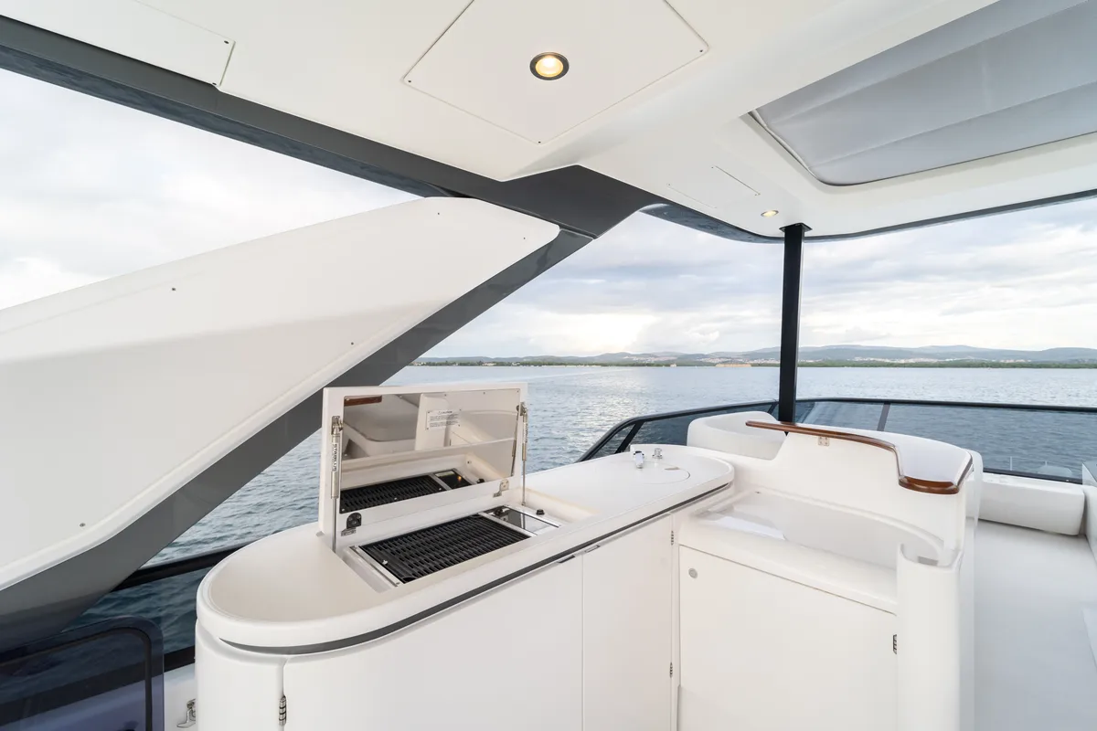 Deck of Donna, a Azimut 68E motor yacht at Grad Šibenik, Croatia