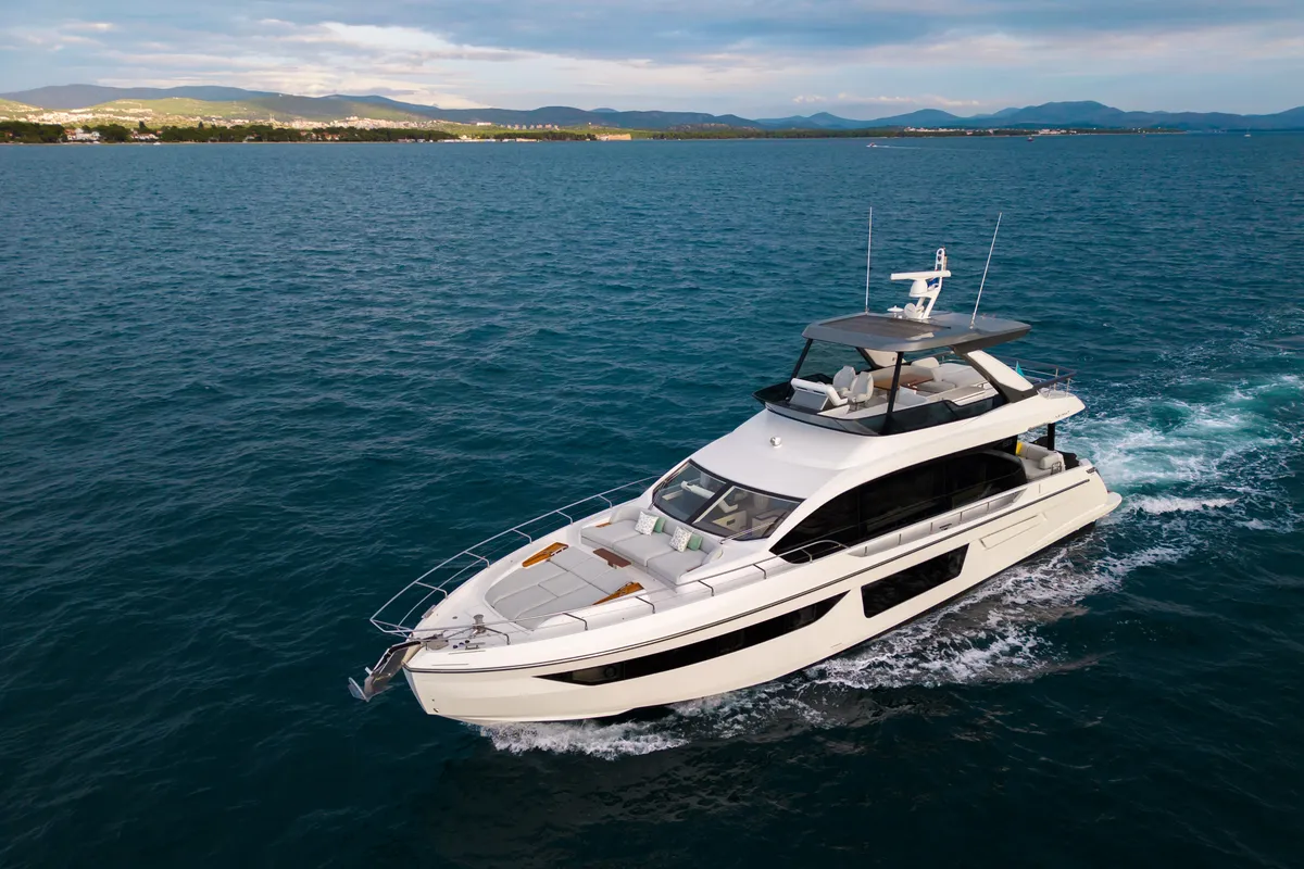 Exterior view of Donna, a Azimut 68E motor yacht at Grad Šibenik, Croatia