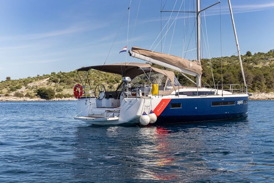 Exterior view of Baldur, a Jeanneau Sun Odyssey 490 sailboat at Primošten, Croatia