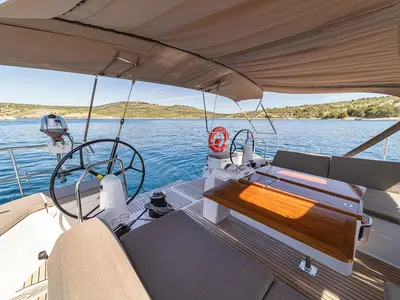 Cockpit of Baldur, a Jeanneau Sun Odyssey 490 sailboat at Primošten, Croatia