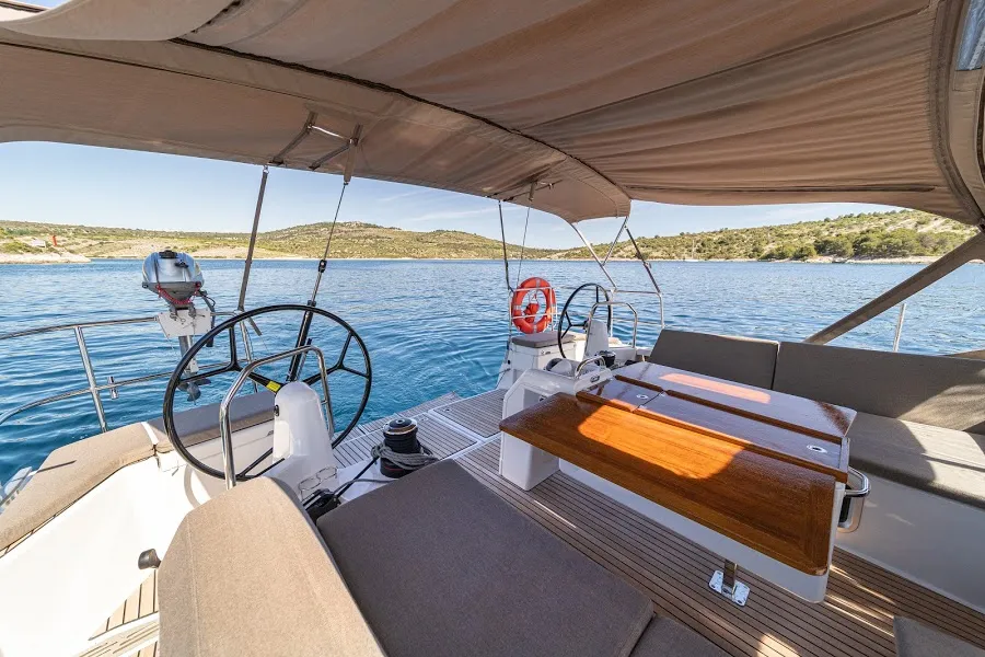 Cockpit of Baldur, a Jeanneau Sun Odyssey 490 sailboat at Primošten, Croatia
