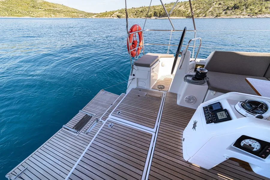 Deck of Baldur, a Jeanneau Sun Odyssey 490 sailboat at Primošten, Croatia