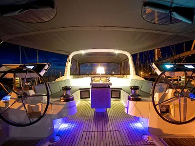 Cockpit of Antiopa, a Beneteau Oceanis 55 sailboat at Grad Kaštela, Croatia