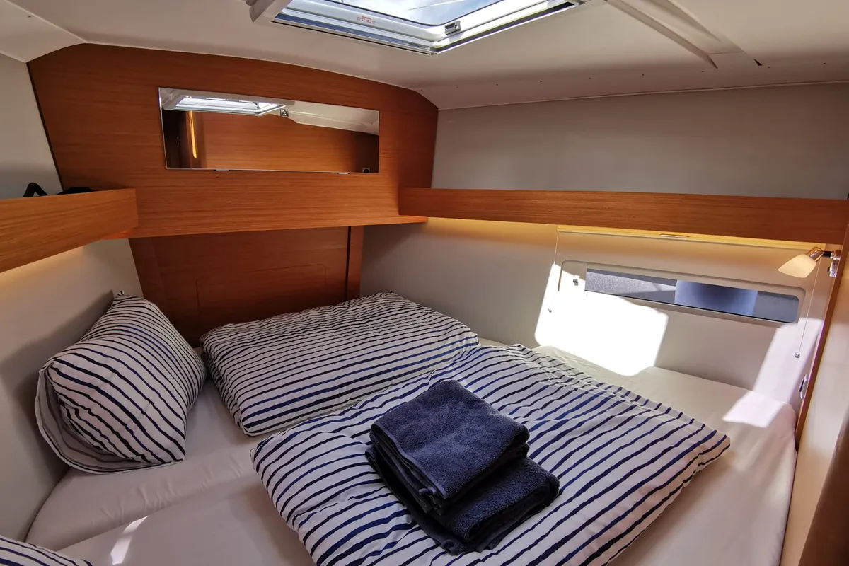 Cabin on Antares, a Dufour 390 Grand Large sailboat at Nieuwpoort, Belgium