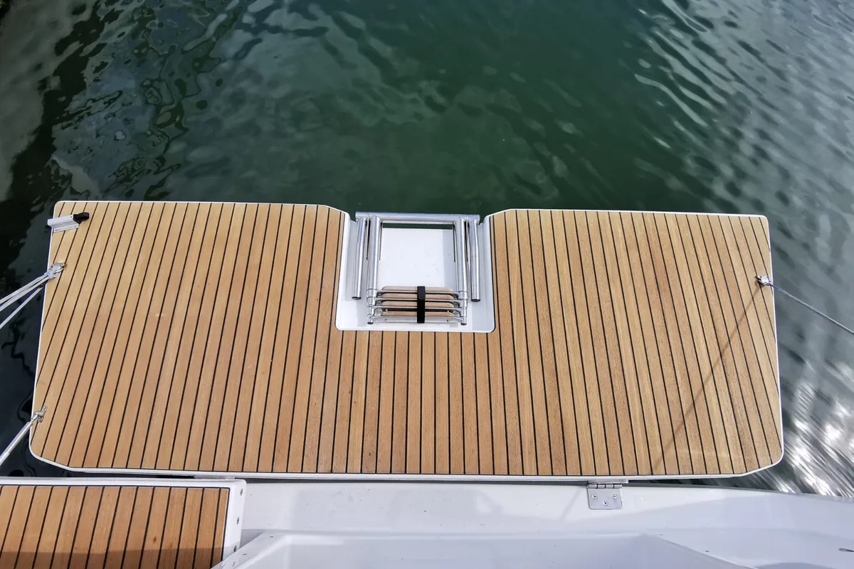 Deck of Antares, a Dufour 390 Grand Large sailboat at Nieuwpoort, Belgium