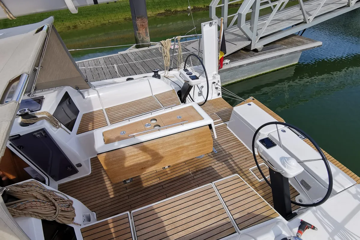 Cockpit of Antares, a Dufour 390 Grand Large sailboat at Nieuwpoort, Belgium