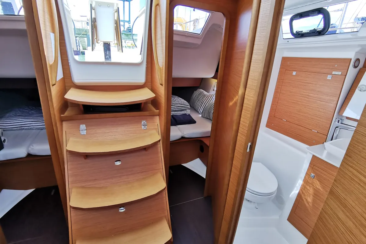 Cabin on Antares, a Dufour 390 Grand Large sailboat at Nieuwpoort, Belgium