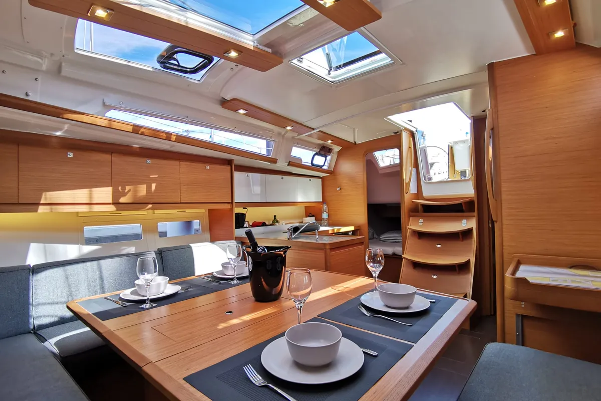 Salon of Antares, a Dufour 390 Grand Large sailboat at Nieuwpoort, Belgium