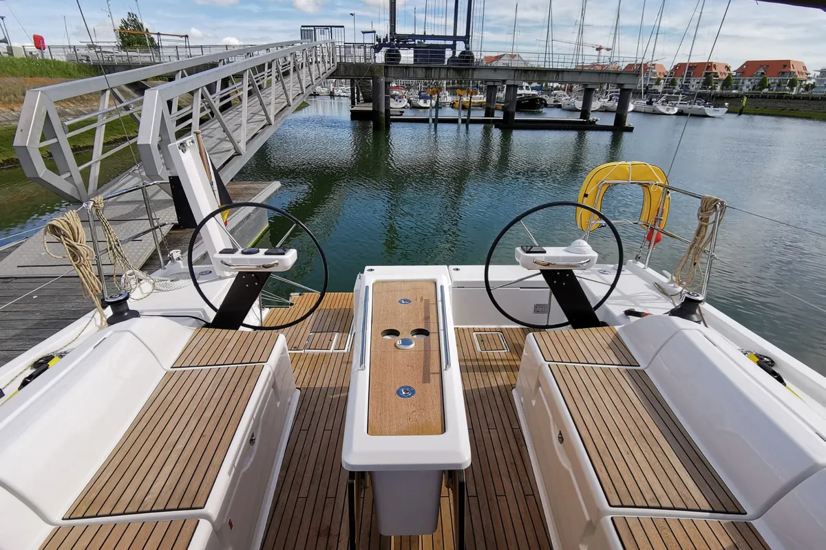 Cockpit of Antares, a Dufour 390 Grand Large sailboat at Nieuwpoort, Belgium