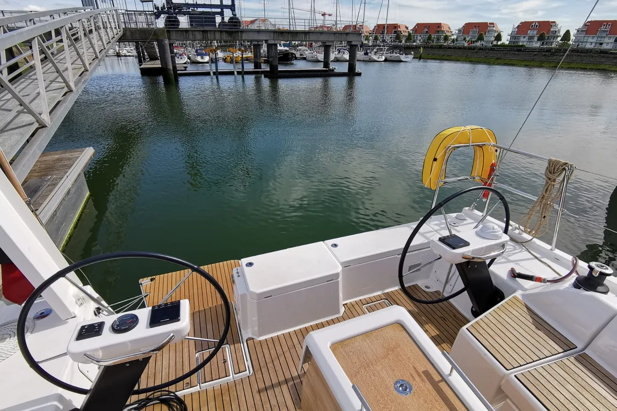 Cockpit of Antares, a Dufour 390 Grand Large sailboat at Nieuwpoort, Belgium