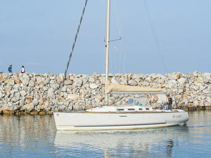 Exterior view of Milena, a Beneteau First 40.7 sailboat at San Vincenzo, Italy