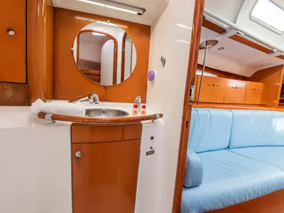 Head on Milena, a Beneteau First 40.7 sailboat at San Vincenzo, Italy