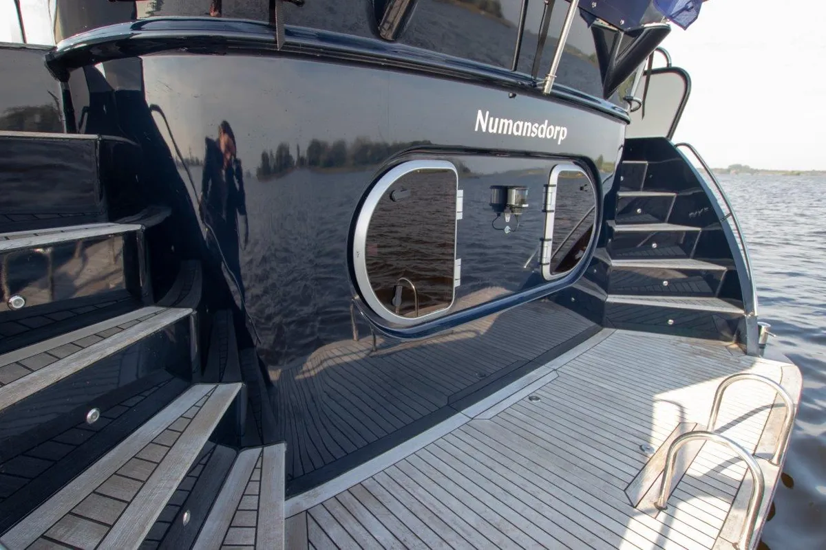 Deck of Pieton, a De Drait DeLuxe 42 motorboat at Akkrum, Netherlands