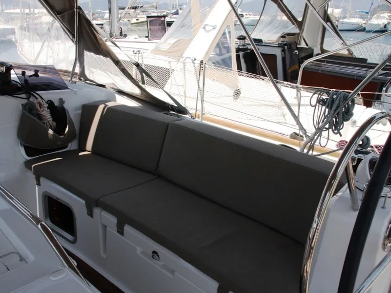 Cockpit of Sky Selin, a Jeanneau Sun Odyssey 479 sailboat at Marmaris, Turkey