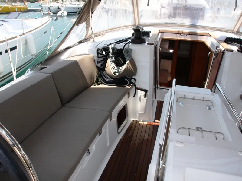 Cockpit of Sky Selin, a Jeanneau Sun Odyssey 479 sailboat at Marmaris, Turkey