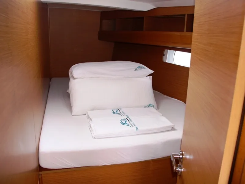 Cabin on Sky Selin, a Jeanneau Sun Odyssey 479 sailboat at Marmaris, Turkey