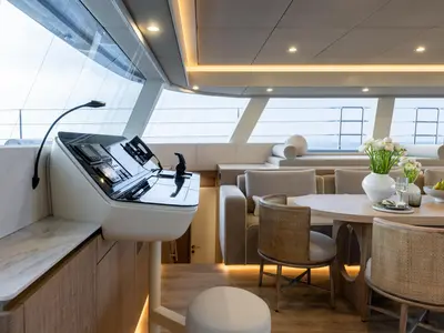 Cockpit of SPICE OF LIFE, a Sunreef 60 catamaran at Kaštela, Croatia