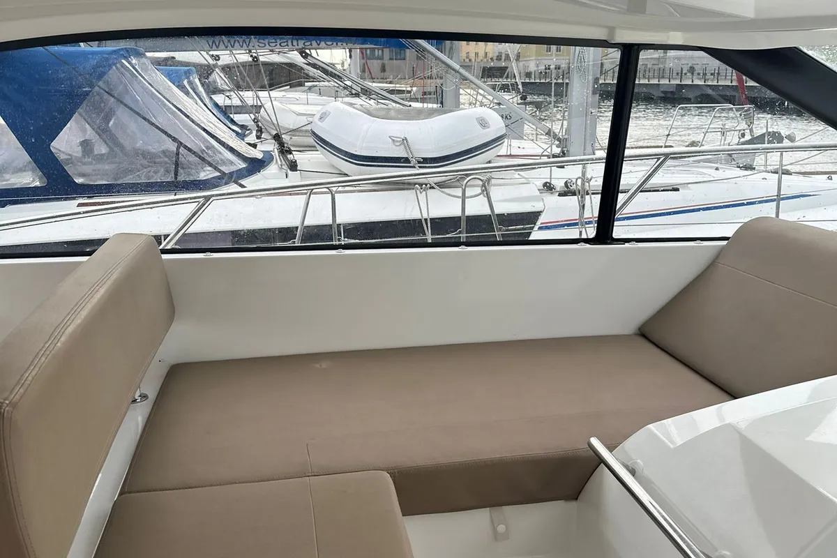 Deck of Malima, a Jeanneau Leader 40 motorboat at Grad Pula, Croatia