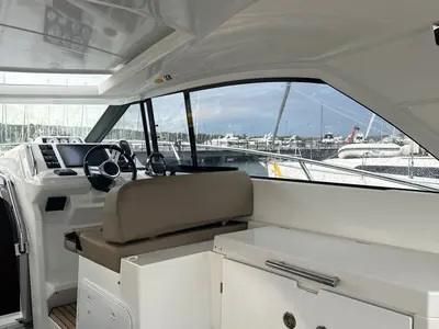 Cockpit of Malima, a Jeanneau Leader 40 motorboat at Grad Pula, Croatia