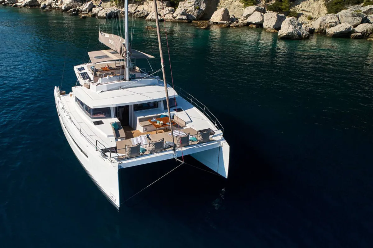Exterior view of Spritz "New 2024", a Bali 5.4 catamaran at Figari/Golfo Aranci, Italy
