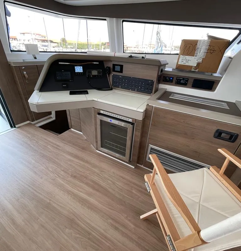 Cockpit of Spritz "New 2024", a Bali 5.4 catamaran at Figari/Golfo Aranci, Italy