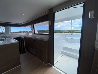 Salon of Spritz "New 2024", a Bali 5.4 catamaran at Figari/Golfo Aranci, Italy