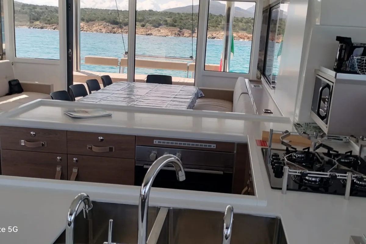 Galley of Spritz "New 2024", a Bali 5.4 catamaran at Figari/Golfo Aranci, Italy